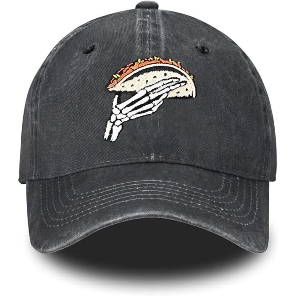 Unisex Black 100% Cotton Taco Skull Embroidery Adjustable Classic Baseball Caps